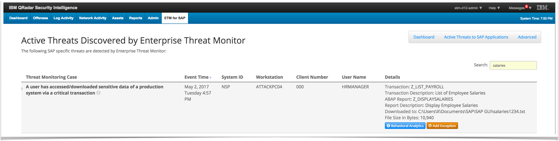 SAP QRadar Integration with ETM